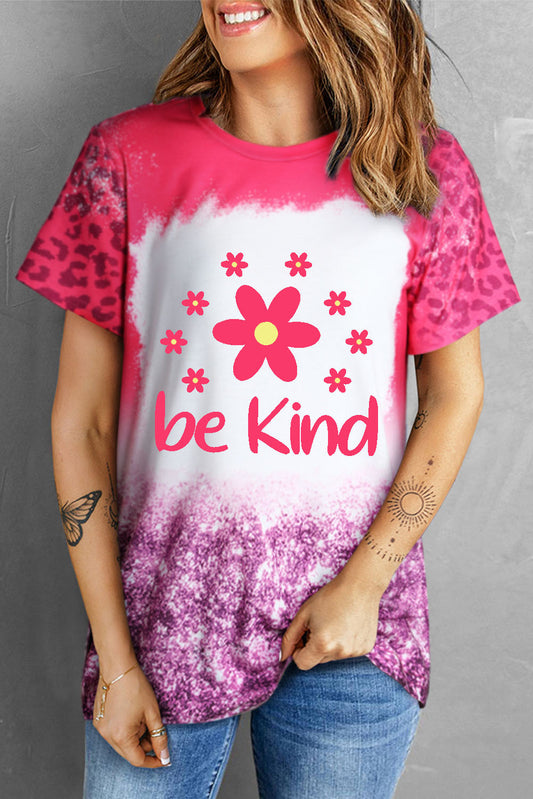 BE KIND Flower Graphic Leopard Tee
