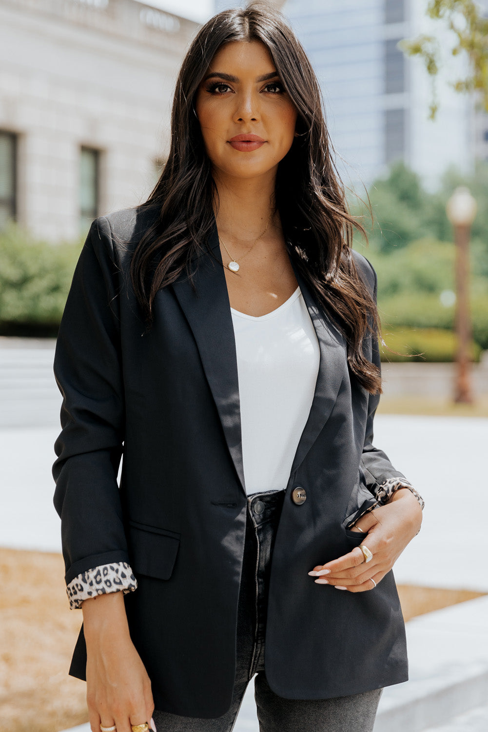 Leopard Lining One-Button Blazer