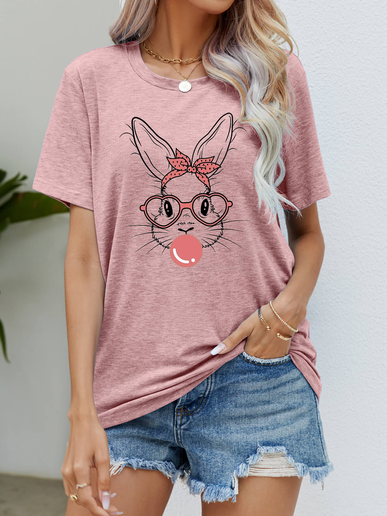 Easter Bunny Graphic Round Neck T-Shirt