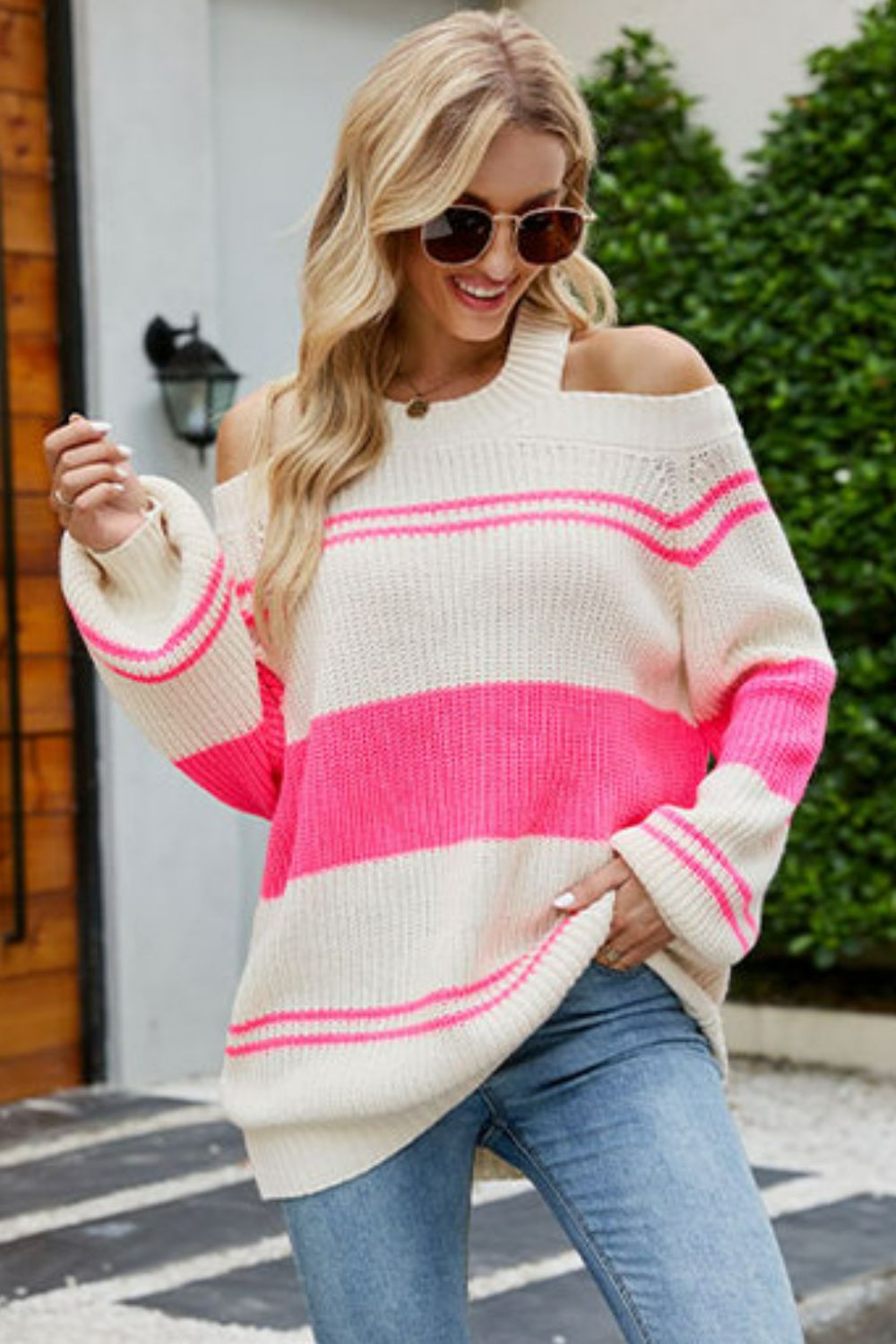 Two-Tone Cutout Tunic Sweater
