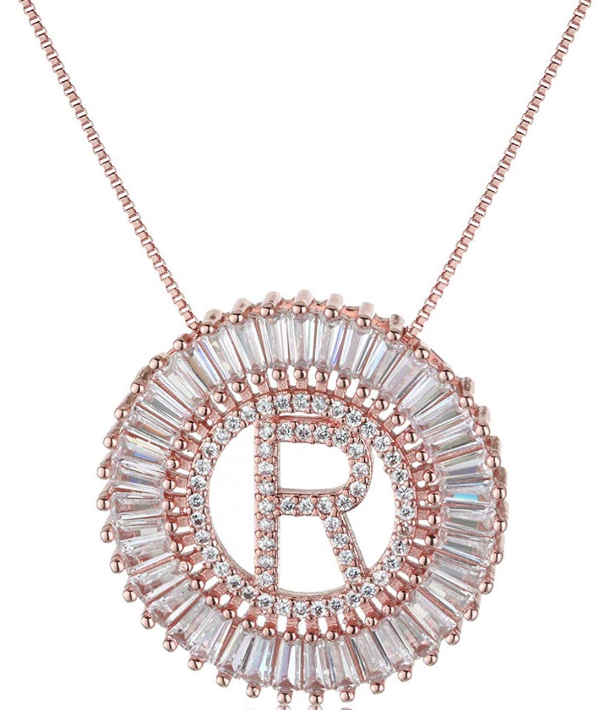 Sunburst initial necklace- Rose Gold