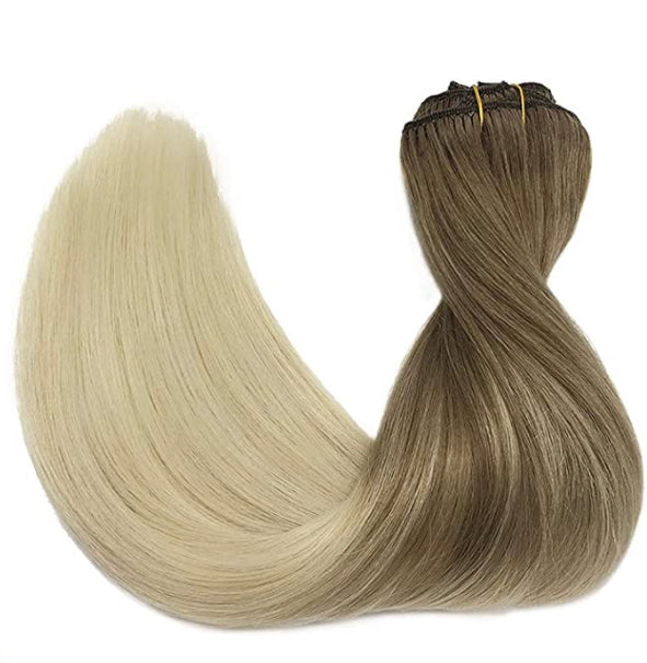 Ash Brown/ Platinum Ombre Clip in Hair Extensions