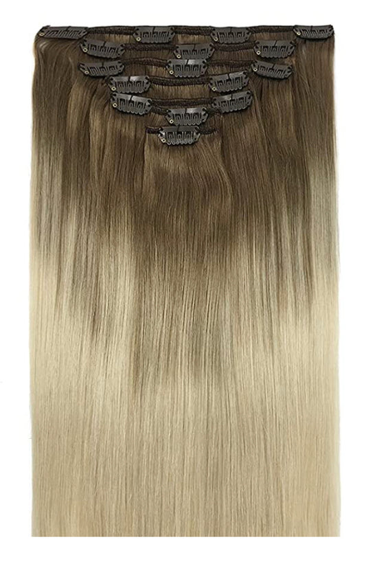Ash Brown/ Platinum Ombre Clip in Hair Extensions